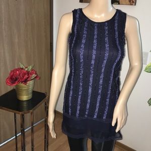 🛍Hype Navy Blue Sleeveless Front Ruffle Shirt B-1